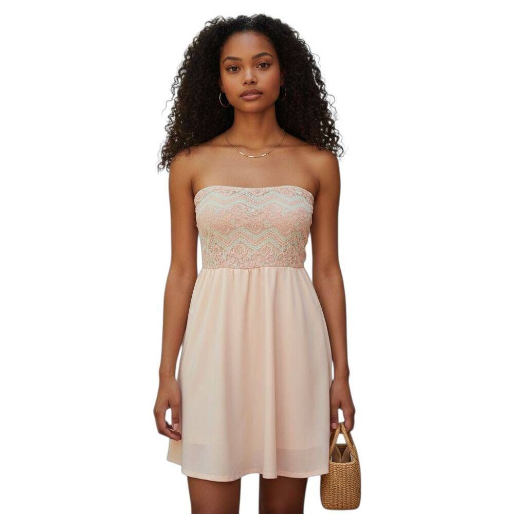 Strapless Lace Bodice Pink Dress